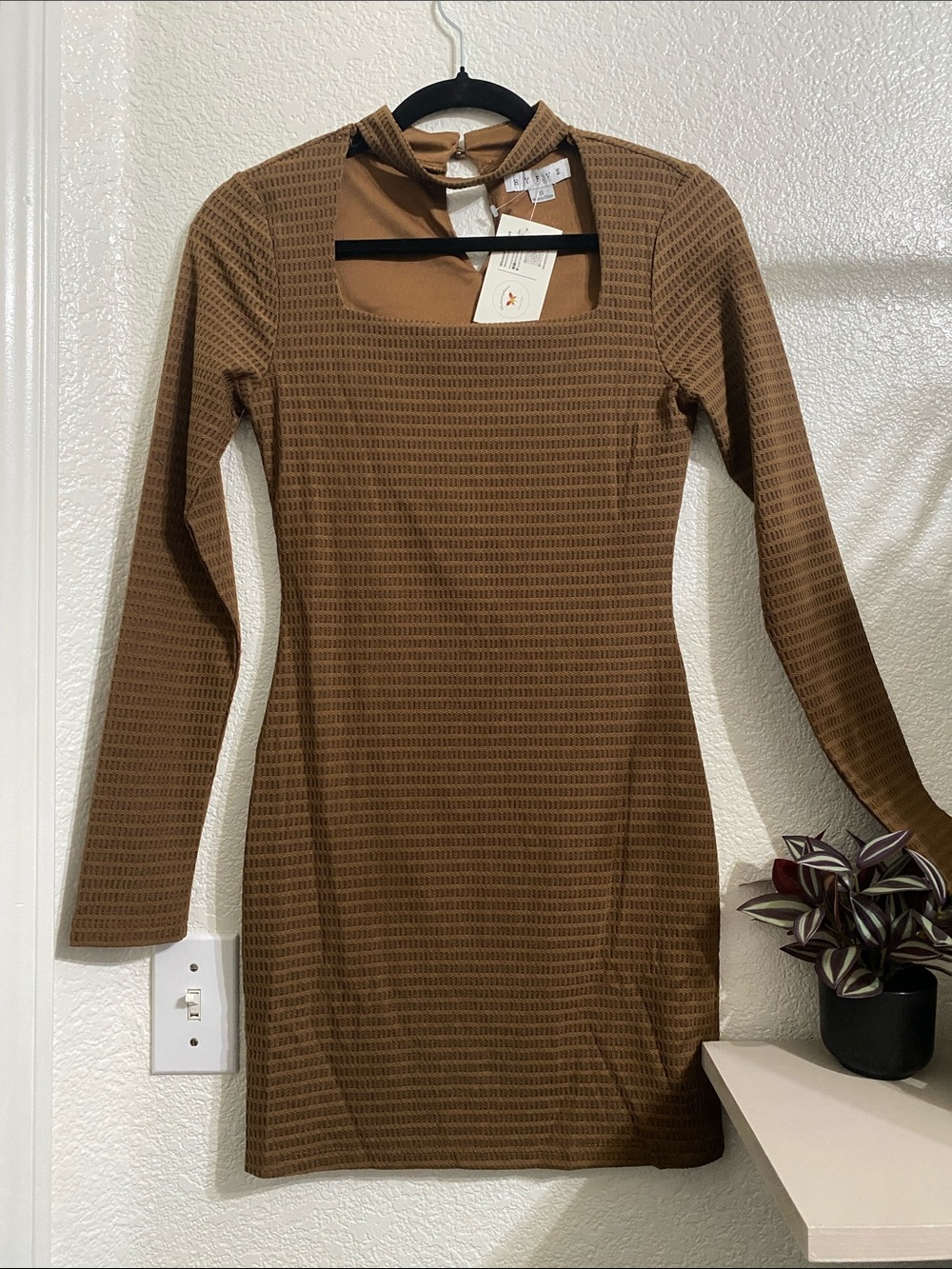 Love Tree Brown Long-Sleeve Square Neck Knit Dress